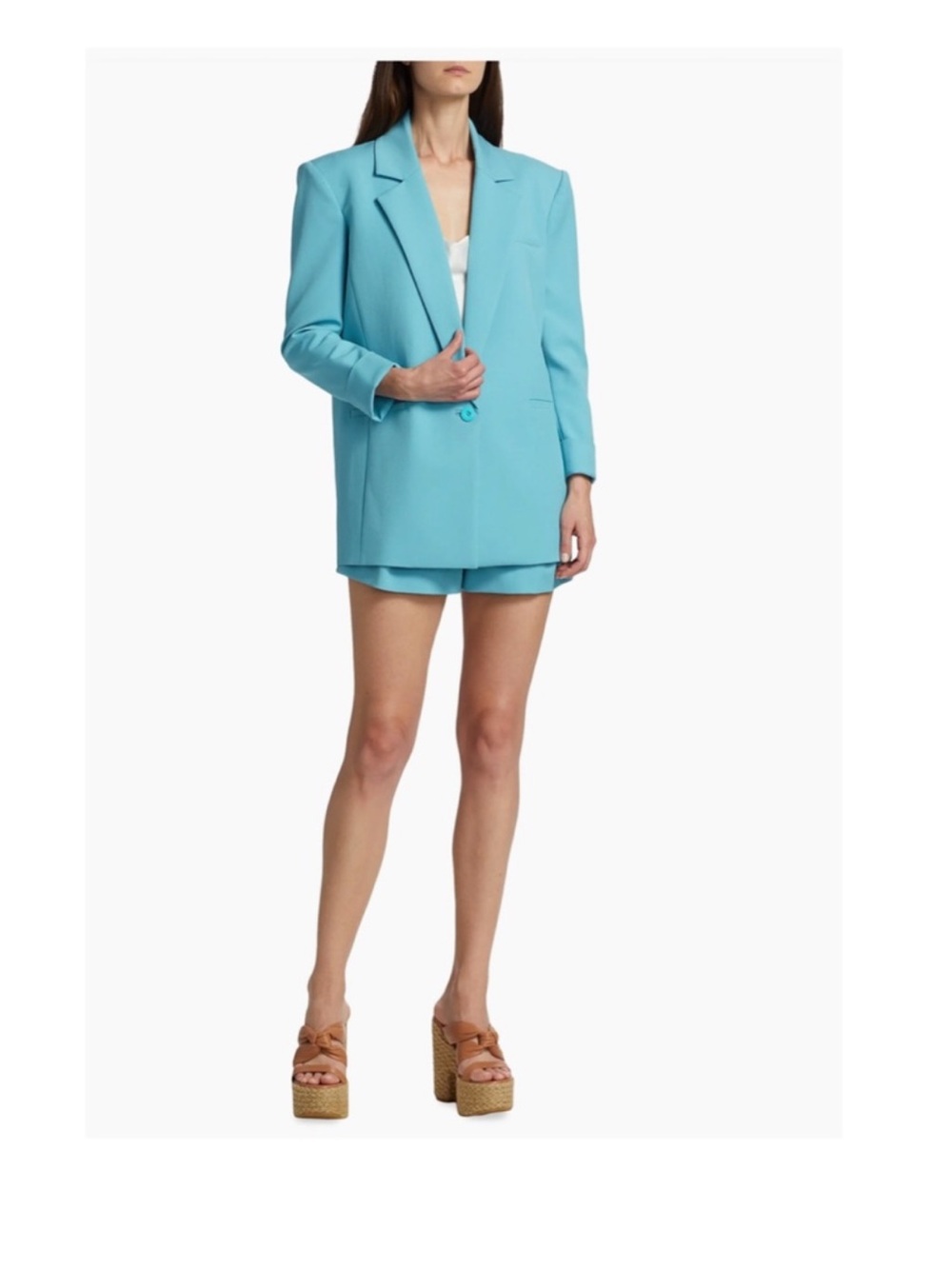 New! ALICE & OLIVIA Strong Shoulder Crepe Single Button Blazer & Tailored Shorts - Picture 8 of 13